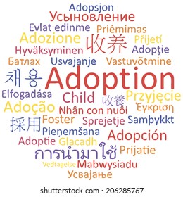 Adoption in different languages, word cloud concept. Vector illustration.
