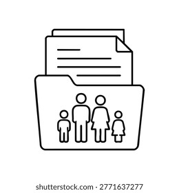 Adoption documents folder icon, adoption documents and family file black and white vector