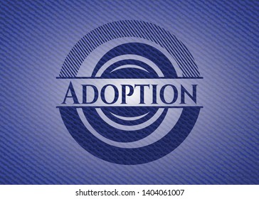 Adoption emblem with denim high quality background. Vector Illustration. Detailed.