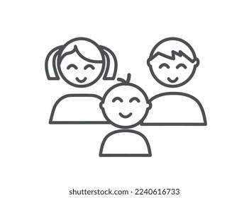 Adoption family icon. Boys and girl. Graphic element for website. Minimalistic creativity and art. Charity and volunteering. Care, support and kidness, childhood. Cartoon flat vector illustration