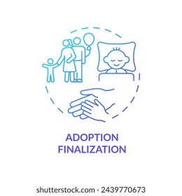 Das blaue Farbverlaufskonzept-Symbol für die Adoptionsfinalisierung. Eltern werden. Glückliche Familie vereint. Erlangung der elterlichen Rechte. Darstellung der runden Formlinie. Abstrakte Idee. Grafikdesign. Benutzerfreundlich