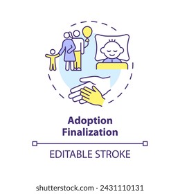 Adoption Finalization Multi Color Concept-Symbol. Eltern werden. Glückliche Familie vereint. Erlangung der elterlichen Rechte. Darstellung der runden Formlinie. Abstrakte Idee. Grafikdesign. Benutzerfreundlich