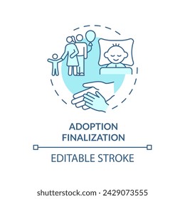 Adoptionsfinalisierung Soft Blue Concept-Symbol. Eltern werden. Glückliche Familie vereint. Erlangung der elterlichen Rechte. Darstellung der runden Formlinie. Abstrakte Idee. Grafikdesign. Benutzerfreundlich