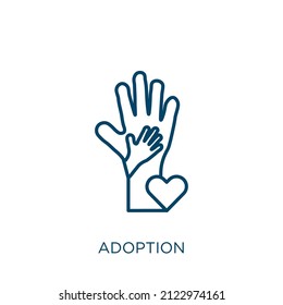 icono de adopción. Icono de contorno de adopción lineal delgado aislado en fondo blanco. Signo de adopción de vector de línea, símbolo para web y móvil