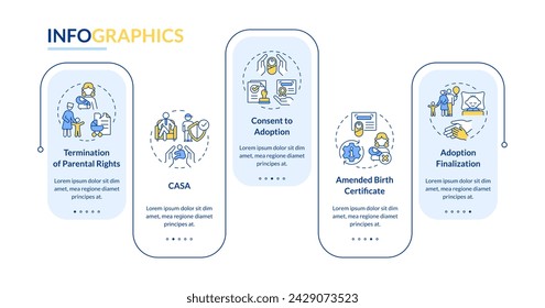 Adoption laws rectangle infographic template mobile app screen. Data visualization with 5 steps. Editable timeline info chart. Workflow layout with line icons. Lato-Bold, Regular fonts used