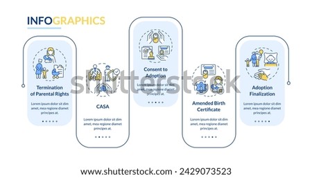 Adoption laws rectangle infographic template mobile app screen. Data visualization with 5 steps. Editable timeline info chart. Workflow layout with line icons. Lato-Bold, Regular fonts used