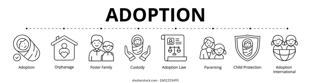 Adoption Line Banner Web Icon Set Vector Illustration