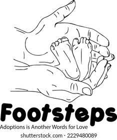 Adoption logo, Vector illustration of a man holding a newborn's feet in his hand. Children love to be cared for. Charity and volunteer organisations, child adoption clip art, and symbols