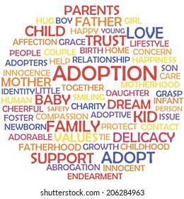 Adoption and related words, tag cloud concept. Vector illustration.