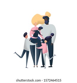 Adoption vector illustration. Big international family with adopted child's Isolated on a white background. Multinational families.