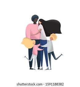 Adoption vector illustration. Big international family with adopted child's Isolated on a white background. Multinational families.