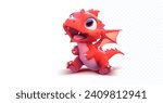 Adorable 3D Cartoon Baby Dragon with a Playful Expression on a White Background. Young dragon with a redcolor scheme. Vector illustration