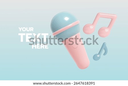 Adorable 3D pastel microphone with floating musical notes, perfect for music apps, singing content, or playful digital media.

