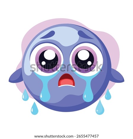 Adorable 3D vector emoji with big watery eyes and flowing tears. A soft, pastel-colored sad face in a cute round style. Perfect for emotional, expressive, or mood-based digital designs.
