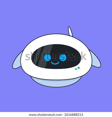 Adorable AI robot character with a winking expression on a solid blue background. friendly artificial intelligence, virtual assistant services, and modern technology with a personal touch.