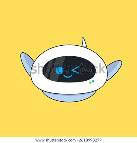Adorable AI robot character with a winking expression on a solid blue background. friendly artificial intelligence, virtual assistant services, and modern technology with a personal touch.