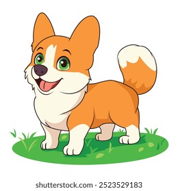 Adorable Ilustración vectorial de perro Akita | Clipart lindo del animal doméstico de la historieta | Amistoso Akita en el entorno de Naturaleza | Arte vectorial de dibujos animados de perro Akita | Adorable Akita Clipart de mascotas