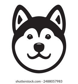 Adorable Akita face silhouette vector on a white background. Perfect for logos and decals. High-quality, minimalist illustration capturing the cute and distinctive features of an Akita.