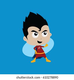 Adorable and amazing cartoon superhero in classic pose vector