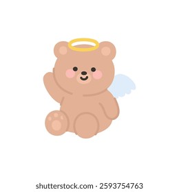 Adorable Angel Bear Sitting and Waving Hello Vector Illustration