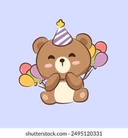 adorable animal cartoon Happy Birthday Bear Design for Elements, clipart and sticker