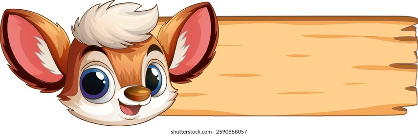 Adorable animal character beside a blank wooden sign