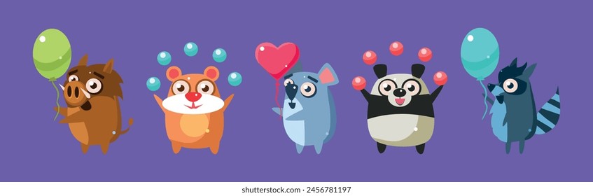 Adorable Animal Character Celebrating Holiday Vector Set