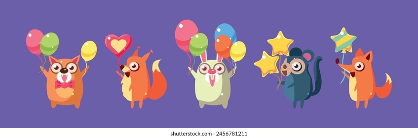 Adorable Animal Character Celebrating Holiday Vector Set