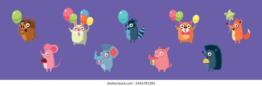 Adorable Animal Character Celebrating Holiday Vector Set