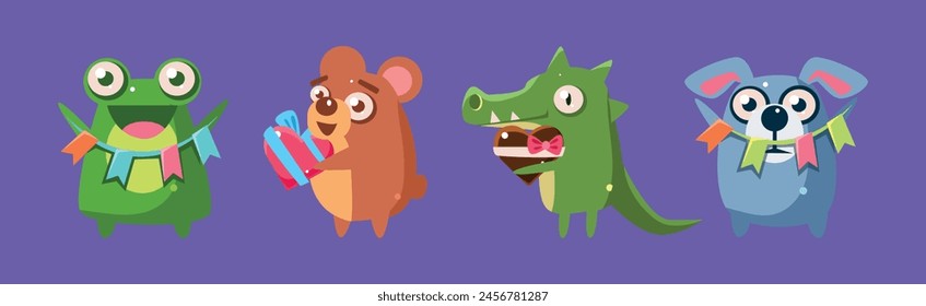 Adorable Animal Character Celebrating Holiday Vector Set