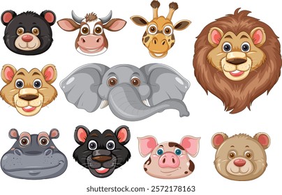 Adorable animal faces showcasing diversity and friendship