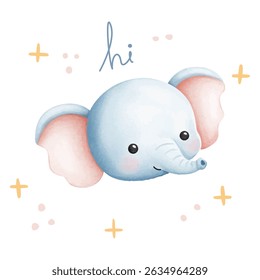 Adorable Animal Forest Watercolor Elephant 