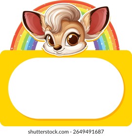 Adorable animal head with colorful rainbow background