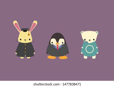 Adorable Animal Mascot Proffesions Set Bundle - Rabbit, Polar Bear, Penguin