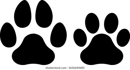 Adorable Animal Paw Print Silhouettes, Including Both Cat and Dog Paw Designs, Ideal for Pet-Themed Graphics and Veterinary Branding