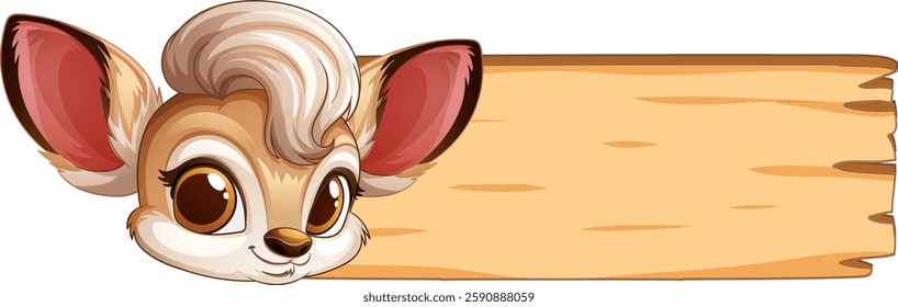Adorable animal peeking over a wooden sign