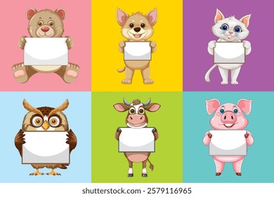 Adorable animals with colorful backgrounds and signs