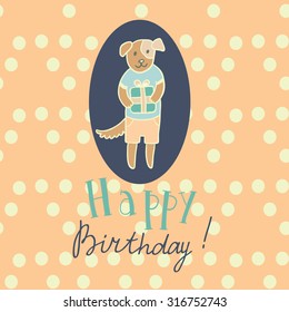 Adorable animals with presents. Birthday party vector card.