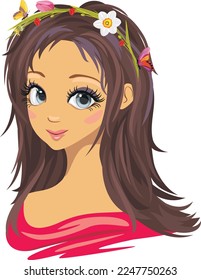 Adorable anime girl portrait. Vector