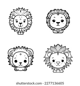 Adorable anime lion head collection set, with cute and detailed Hand drawn illustrations in line art style. Perfect for kids' products and designs