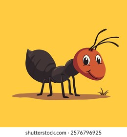 Adorable ant character vector design, ideal for fairy tale, biology, and environmental projects with a creative, flat cartoon style.