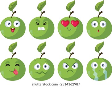 
Adorable Apple Vector Character with Different Expressions. Cute fruit mascot in different emotional states 
