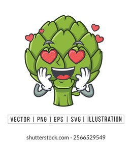 Adorable Artichoke Cartoon Emoji with Heart Eyes - Vector Illustration