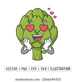 Adorable Artichoke Cartoon Emoji with Heart Eyes - Vector Illustration