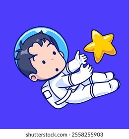 Adorable Astronaut Reaching for a Star Cartoon Illustration