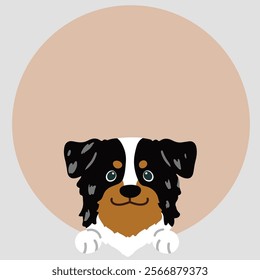 Adorable Australian Shepherd coming out of a circle shape