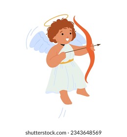 Adorable Baby Angel With A Bow and Arrow, Radiating Innocence And Charm, Ready To Spread Love And Joy To All Who Encounter It. Amour or Cherub Heavenly Character. Cartoon People Vector Illustration