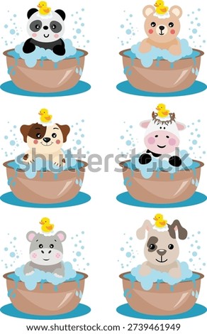 Adorable Baby Animals Having A Bubble Bath With Rubber Ducks
