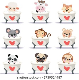 Adorable Baby Animals Taking A Bubble Bath In Vintage Tubs
