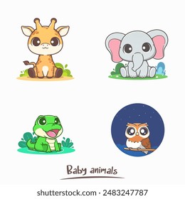 Adorable Baby Animals Vector Illustration